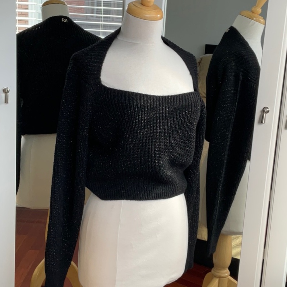 NWT Women's Rinascimento Knit / Square - Wide Neck Crop Top / Size S/M / Black